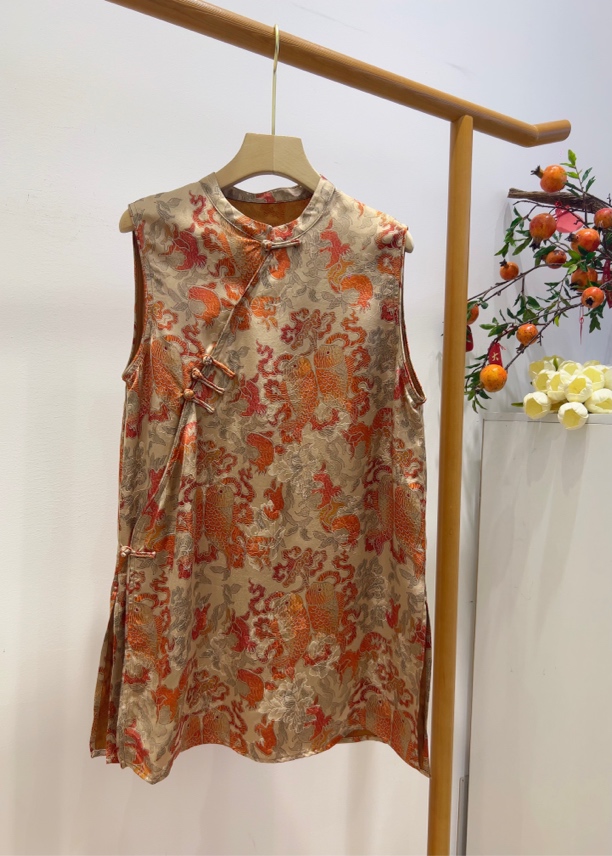 时尚新中式夏季中国风暗花渐变提花无袖马甲女上衣