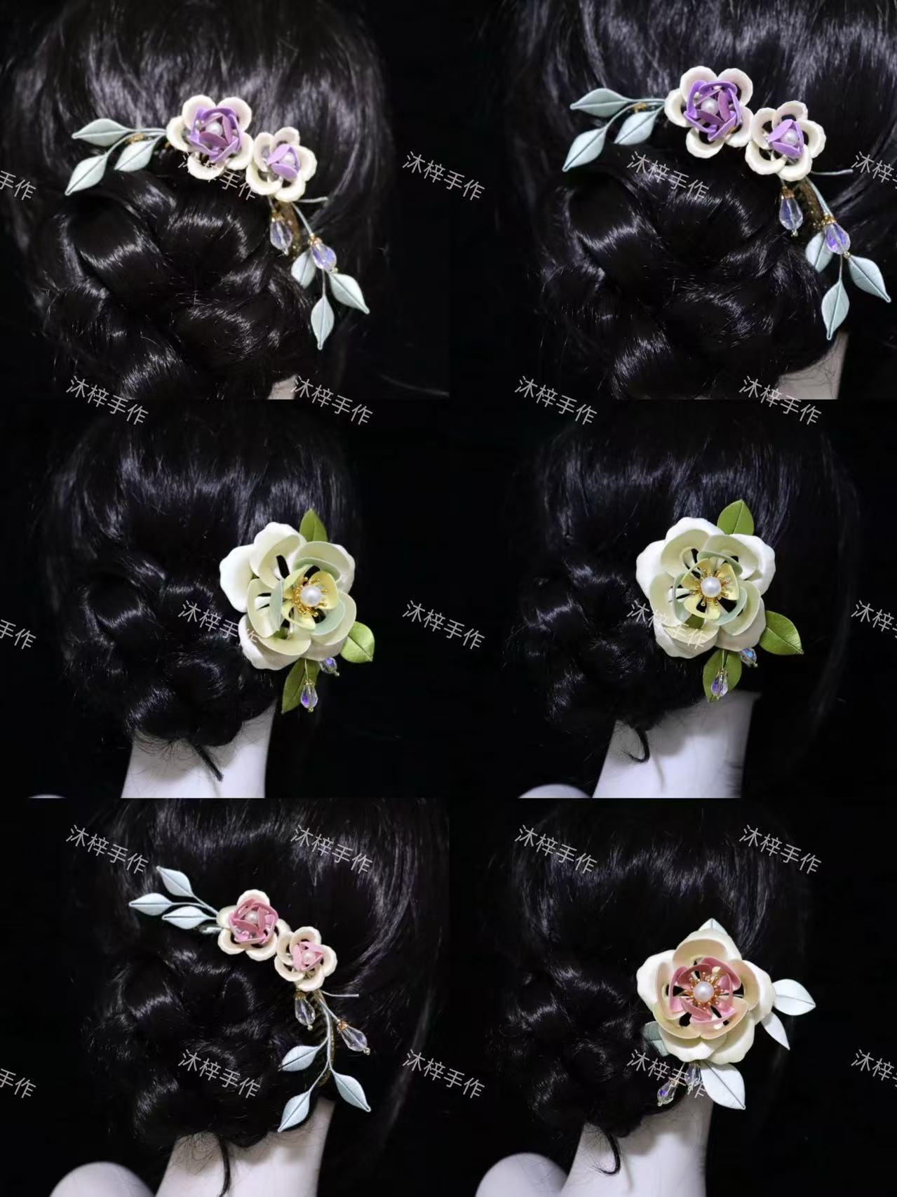 非遗缠花发饰牡丹山茶发梳手工少女古风手作