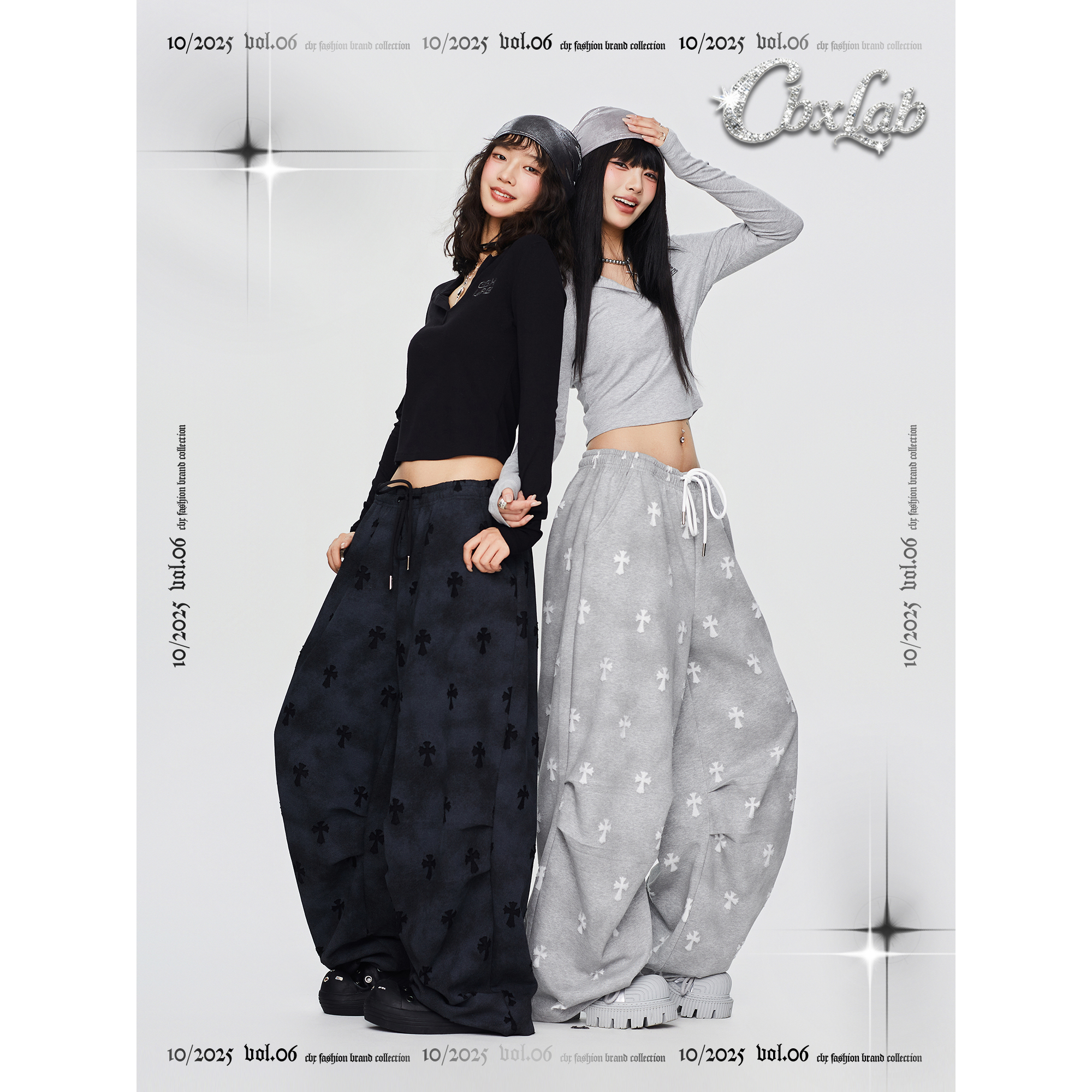 【达人专属】CBXLAB街舞潮牌末日废土十字架长裤时尚宽松印花街头美