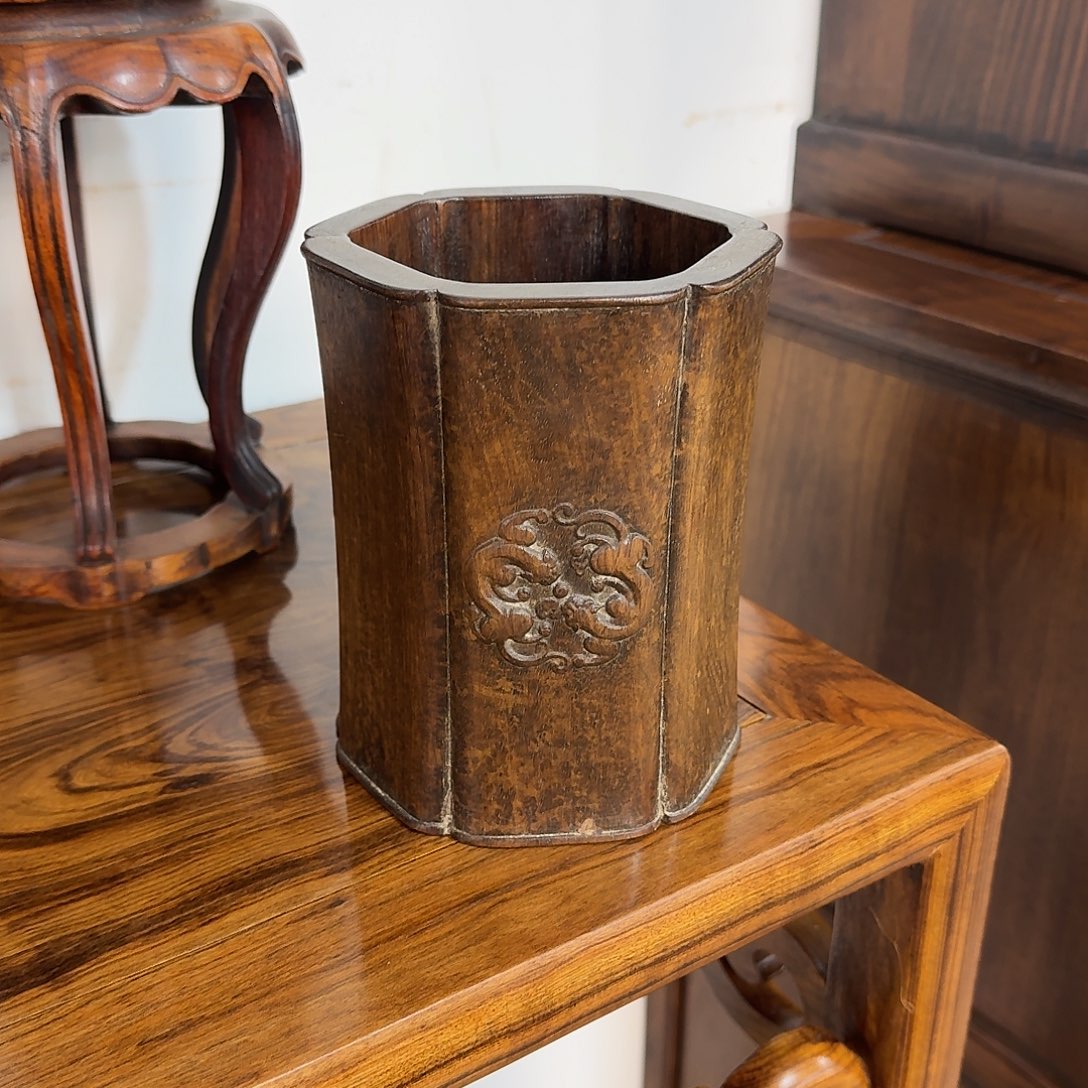 @***@木复古装饰材料笔筒11.5/14.5厘米