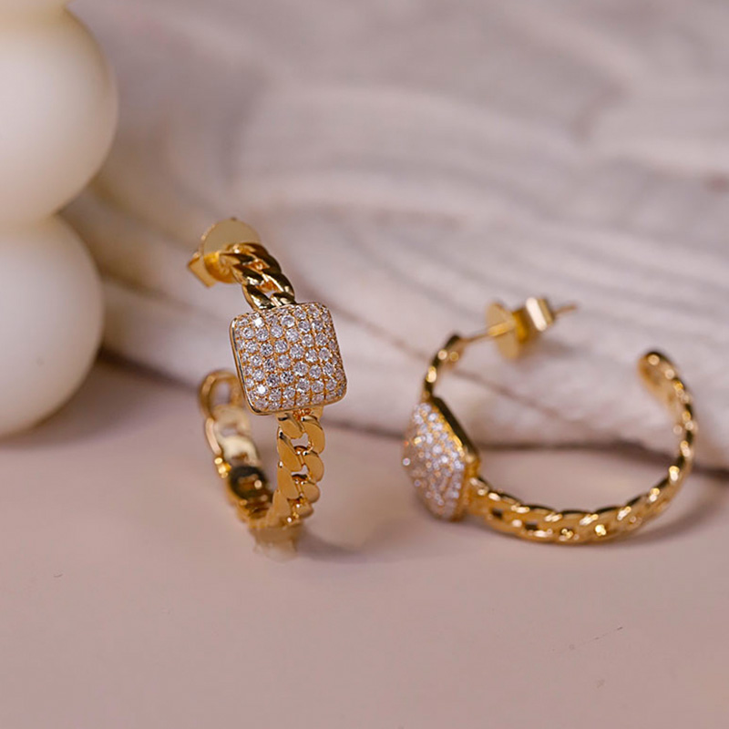 MISSMISHI意大利18K金钻石耳钉原创设计百搭方糖豪华耳饰高级珠宝