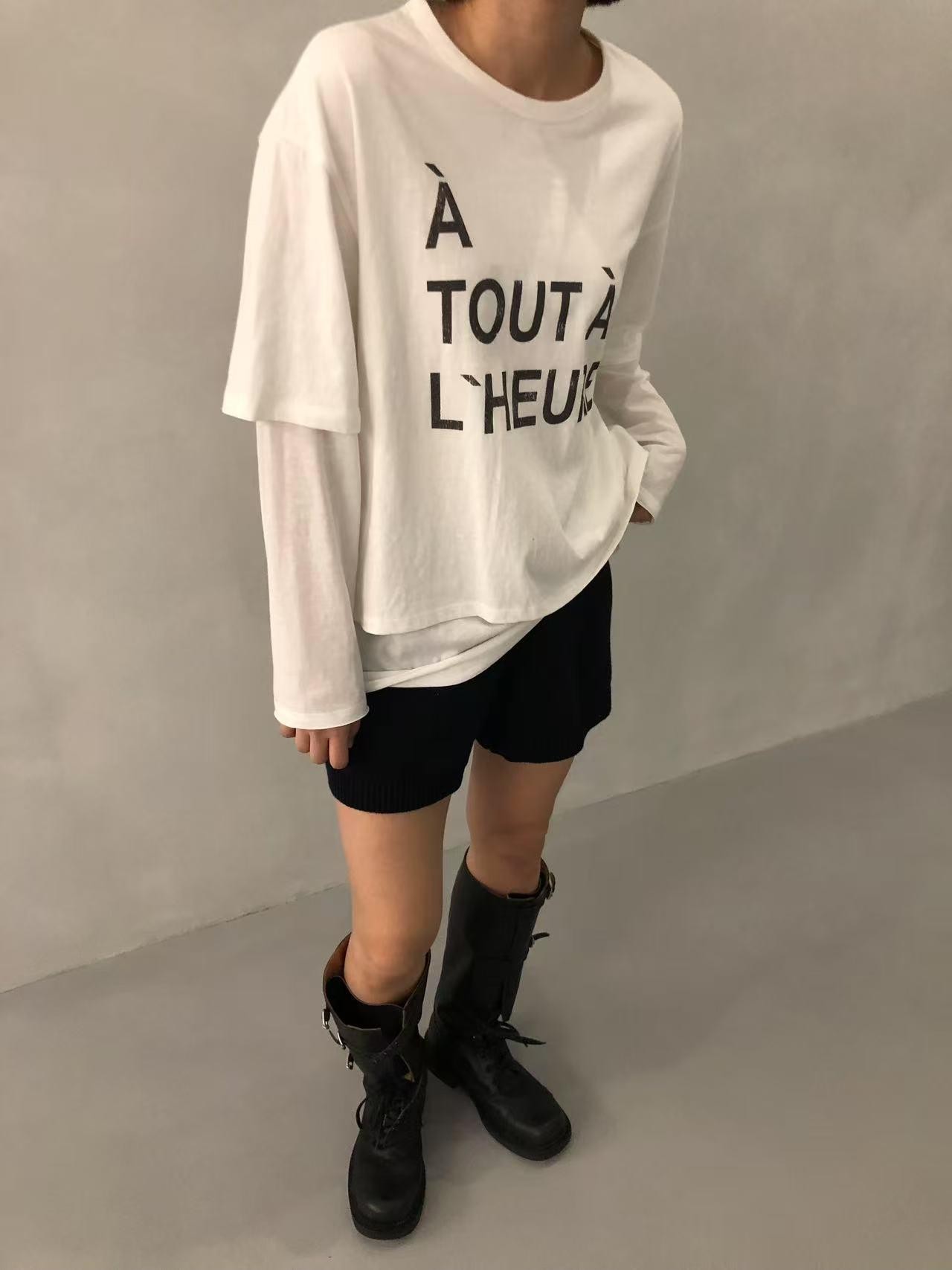 【NO退NO换】MAISONSTAFF 胶印字母拼接袖侧开叉假两件T恤/25072414