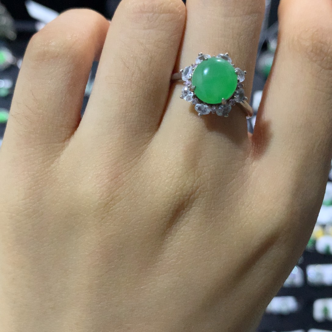 翡翠银S925镶嵌耳饰戒指