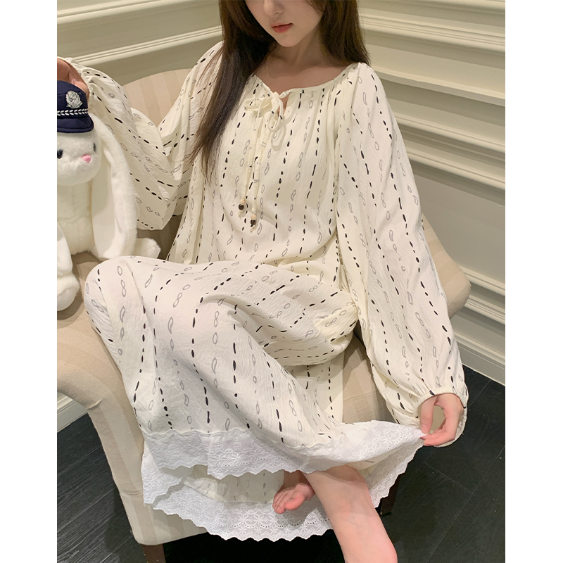 庆同秋季大码宽松长袖睡裙女士2025新款带胸垫睡衣休闲家居服春天