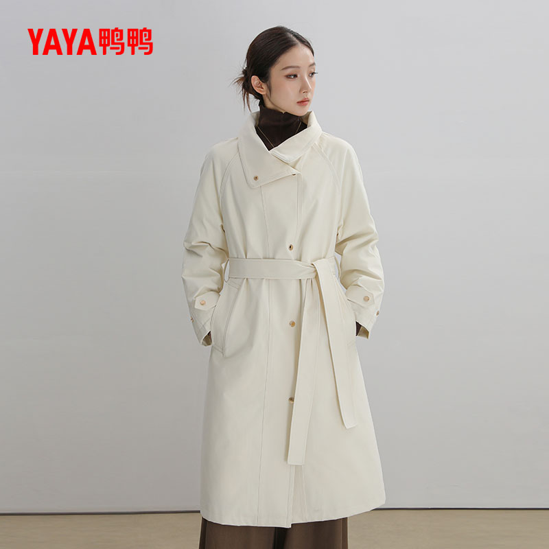 鸭鸭韩版户外复古女士气质风衣中长款休闲立领羽绒服YE5B607429M
