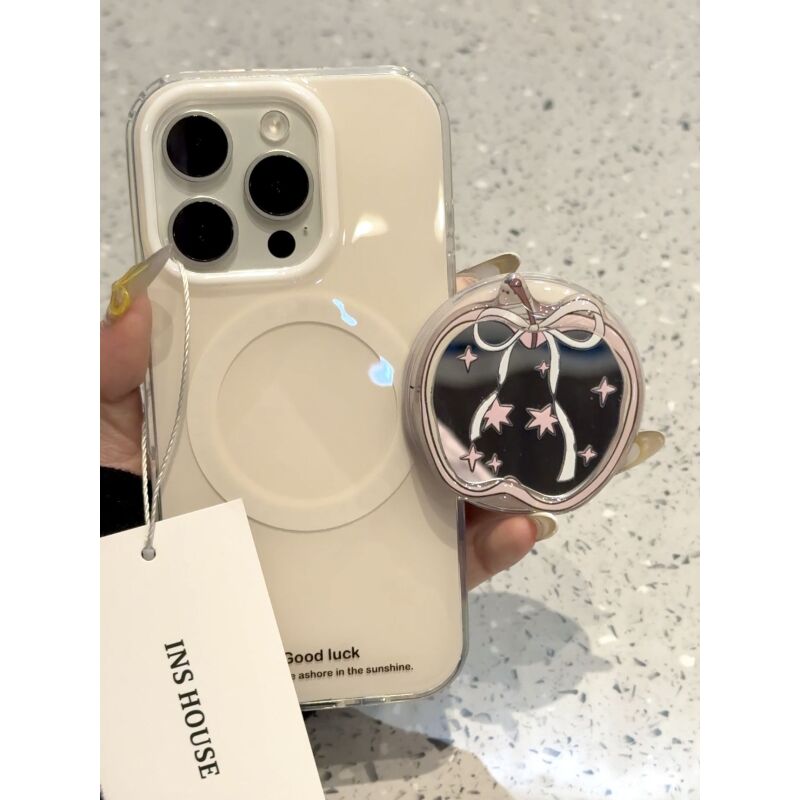 粉色星星镜面苹果支架适用iphone16promax苹果15pr手机壳14磁吸13