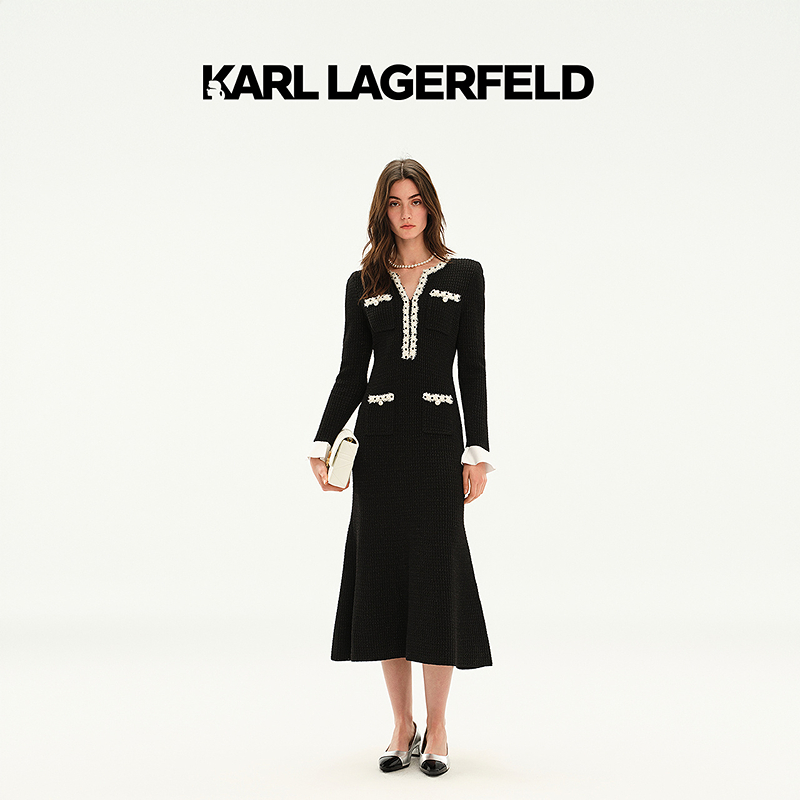【官方】KARL LAGERFELD卡尔拉格斐25秋新款长连衣裙老佛爷M27E1301