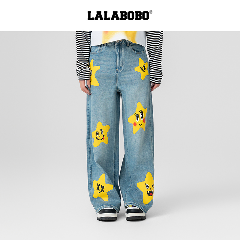 石家庄奥莱LABO宽松百搭印花牛仔长裤LBEA-WXZC15