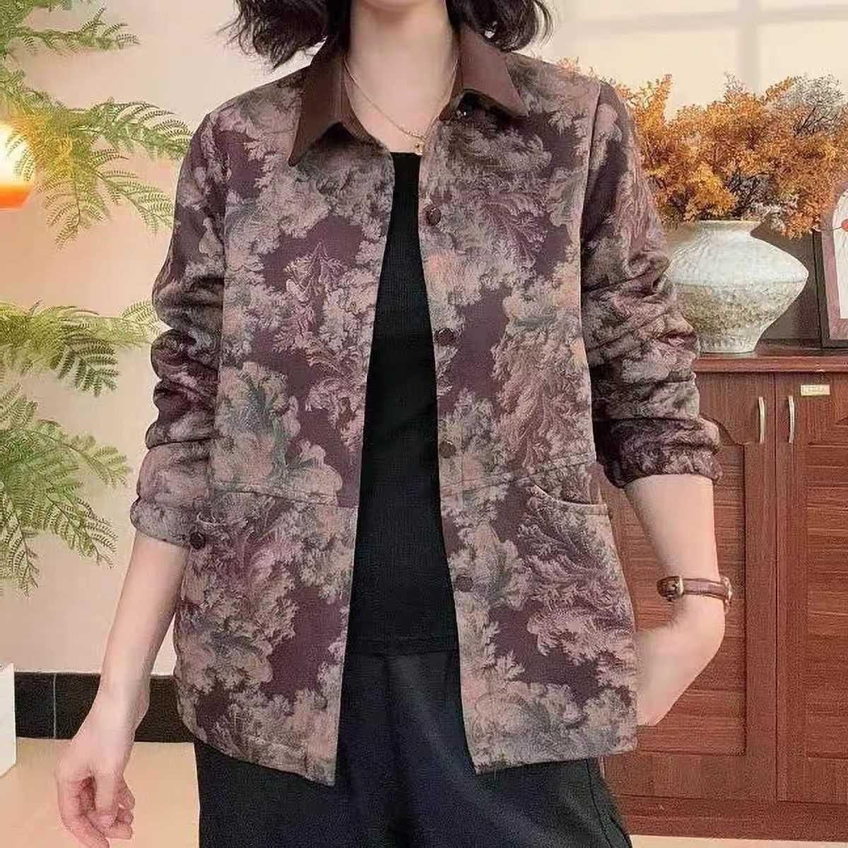 2025春秋新款中老年女士时尚休闲百搭外套气质显瘦长袖上衣妈妈装