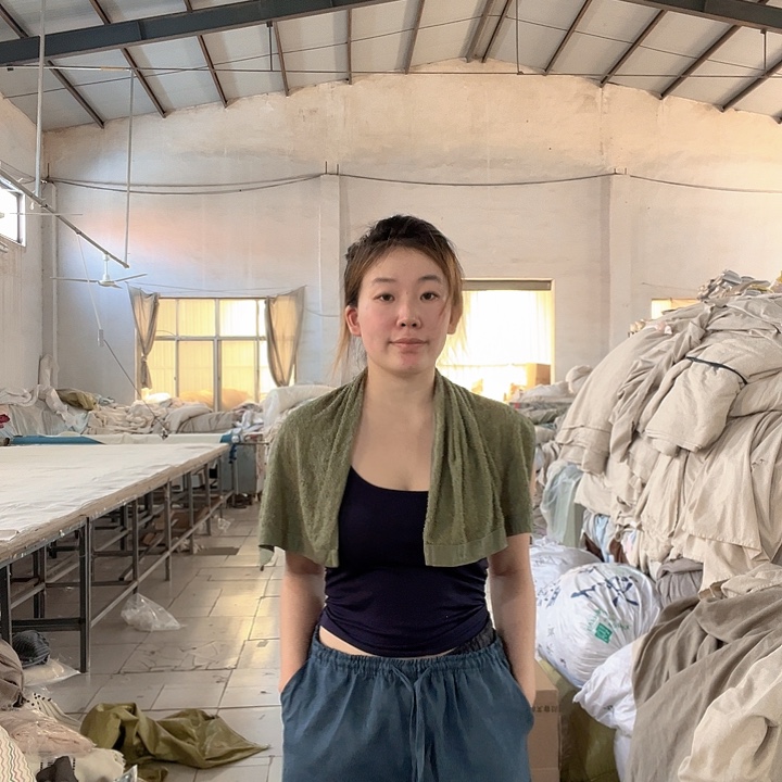 棉棉蓝色L码亚麻五分裤