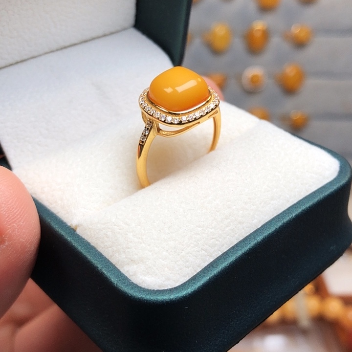 蜜蜡银S925镶嵌戒指