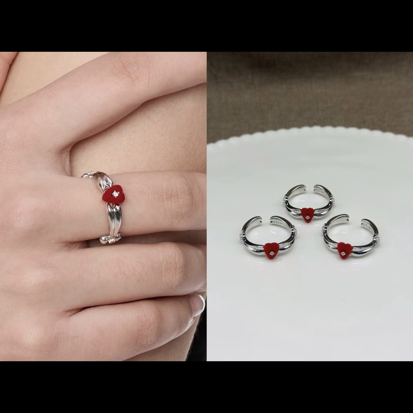 铜合金锆石戒指 F826红色爱心闪闪戒指