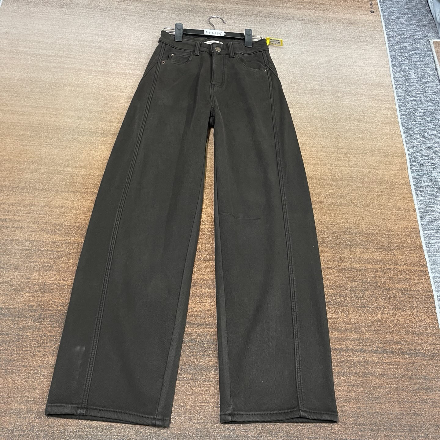 #F1-6639 加绒-厚绒 咖色美式超酷弯刀女裤 无弹