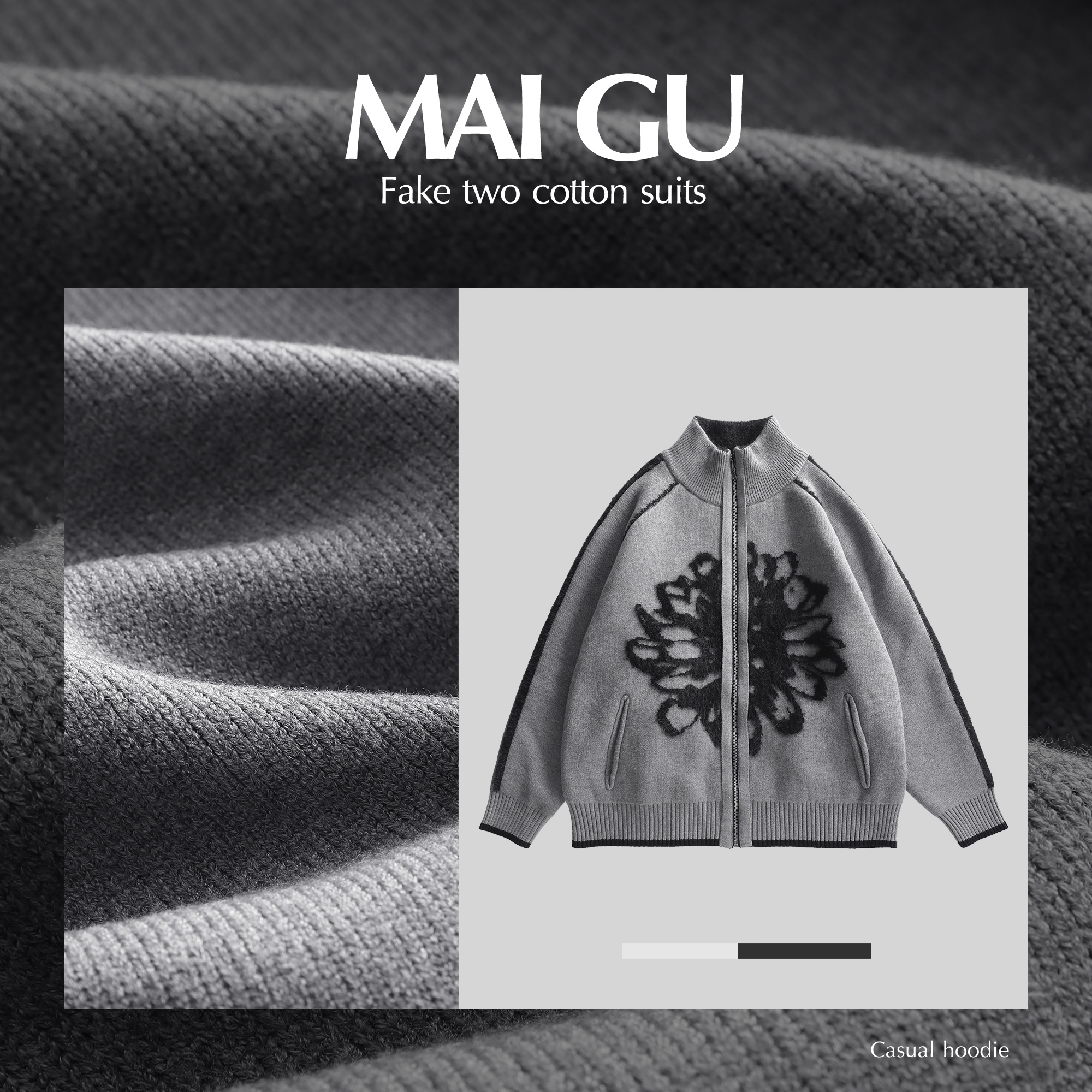 【MAIGU】男士秋冬原创高奢刺绣提花双面可穿设计针织开衫毛衣外套