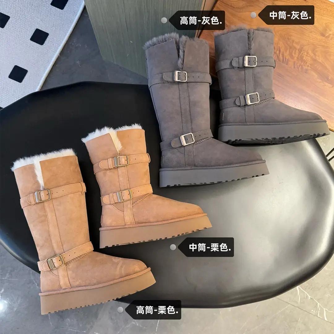 桑坡直发 东北厚底中筒高筒骑士雪地靴女款冬季羊皮毛一体靴子鞋