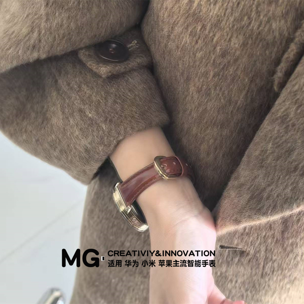 适用于GT6亮面油蜡小牛皮针扣表带watch4替换表带小众复古GT5表带