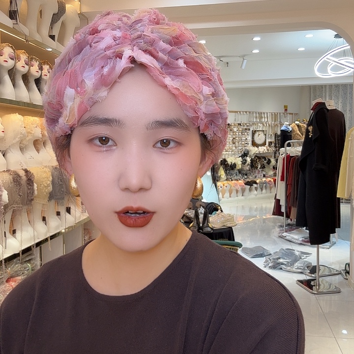 纯棉立体化粉色发带帽