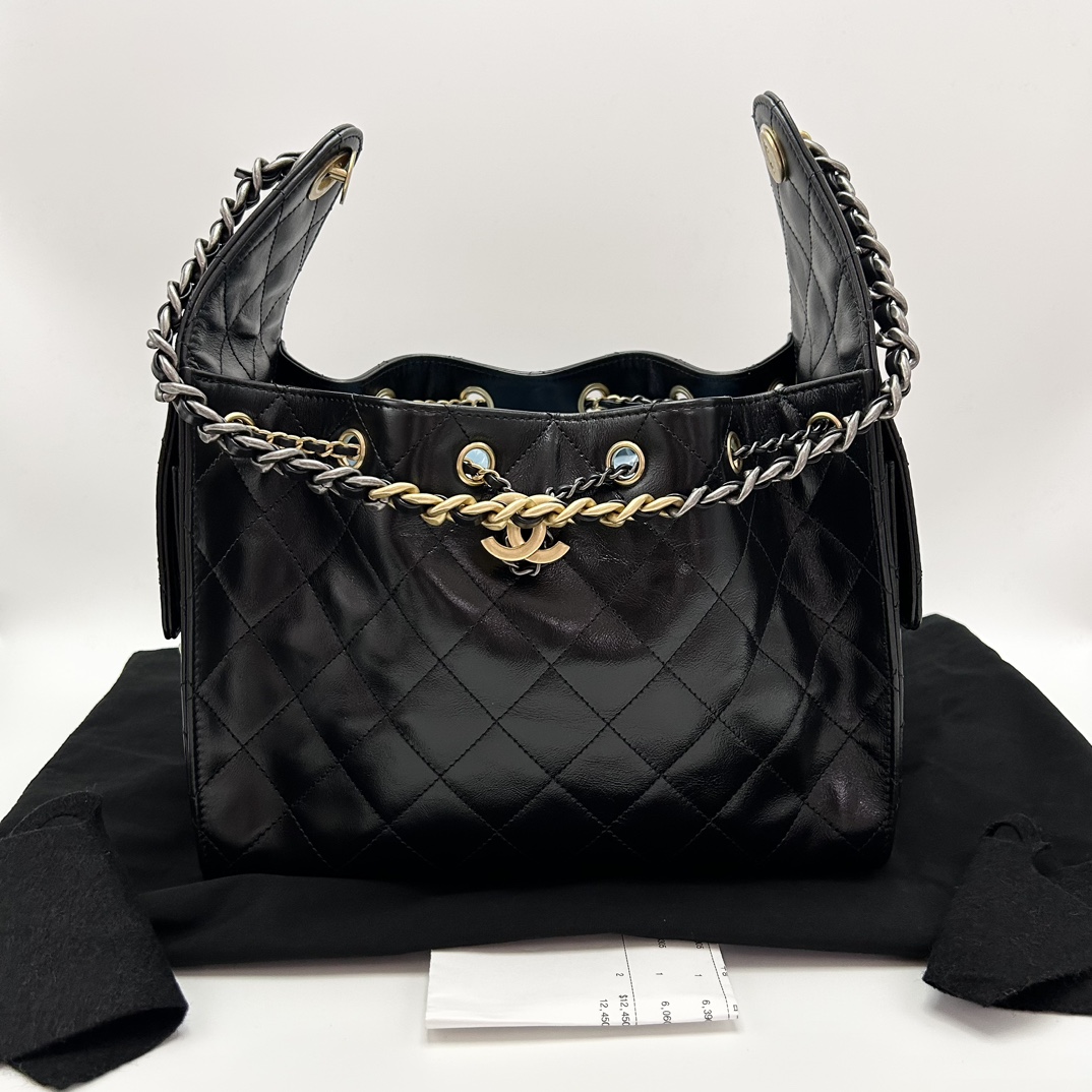 99新 Chanel/香奈儿 黑金25bag油蜡皮小号单肩包 76376