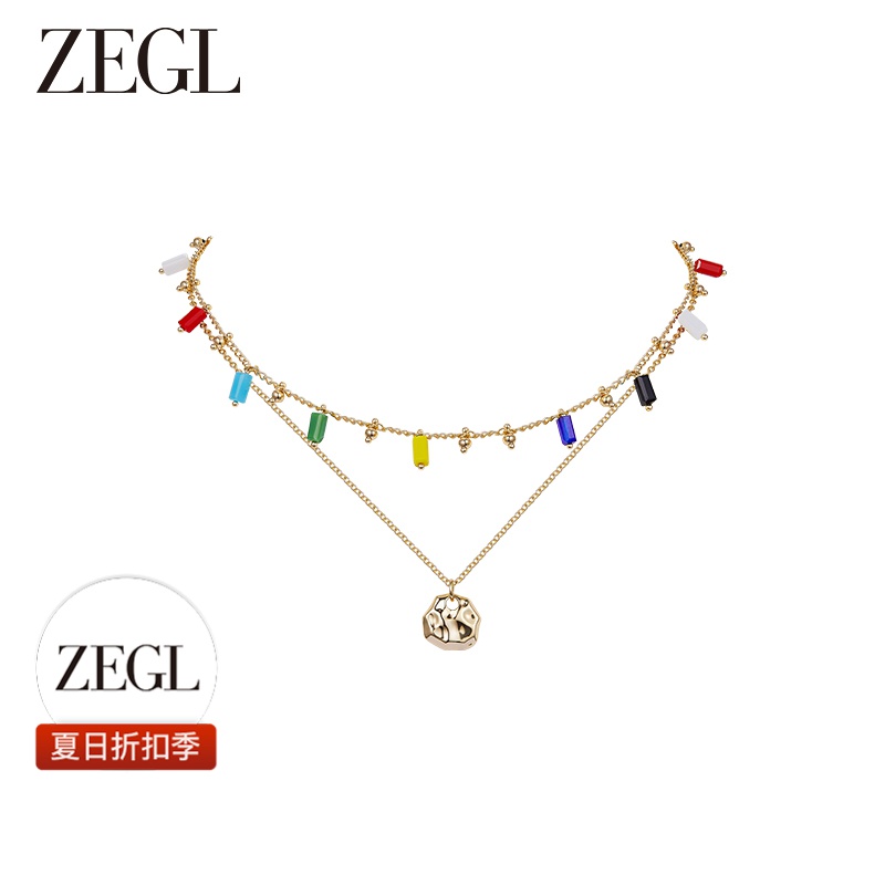铜合金项链 【ZEGL夏日折扣】彩色叠搭链法式气质简约百搭小众饰品
