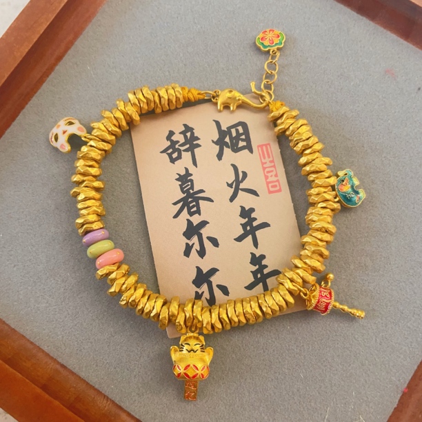 足金【手编盘缠手串】足金999古法手工时尚金手链金手串编绳
