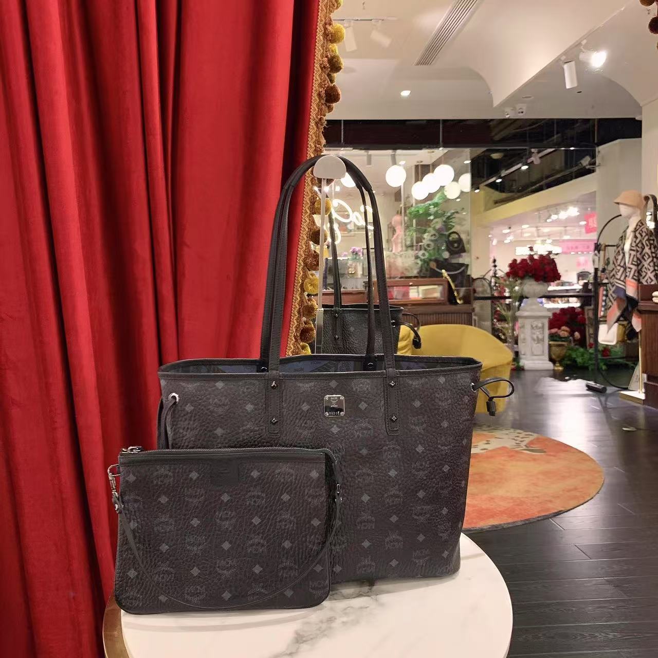 95新 MCM GGS 子母tote托特包黑色老花银扣 63266562