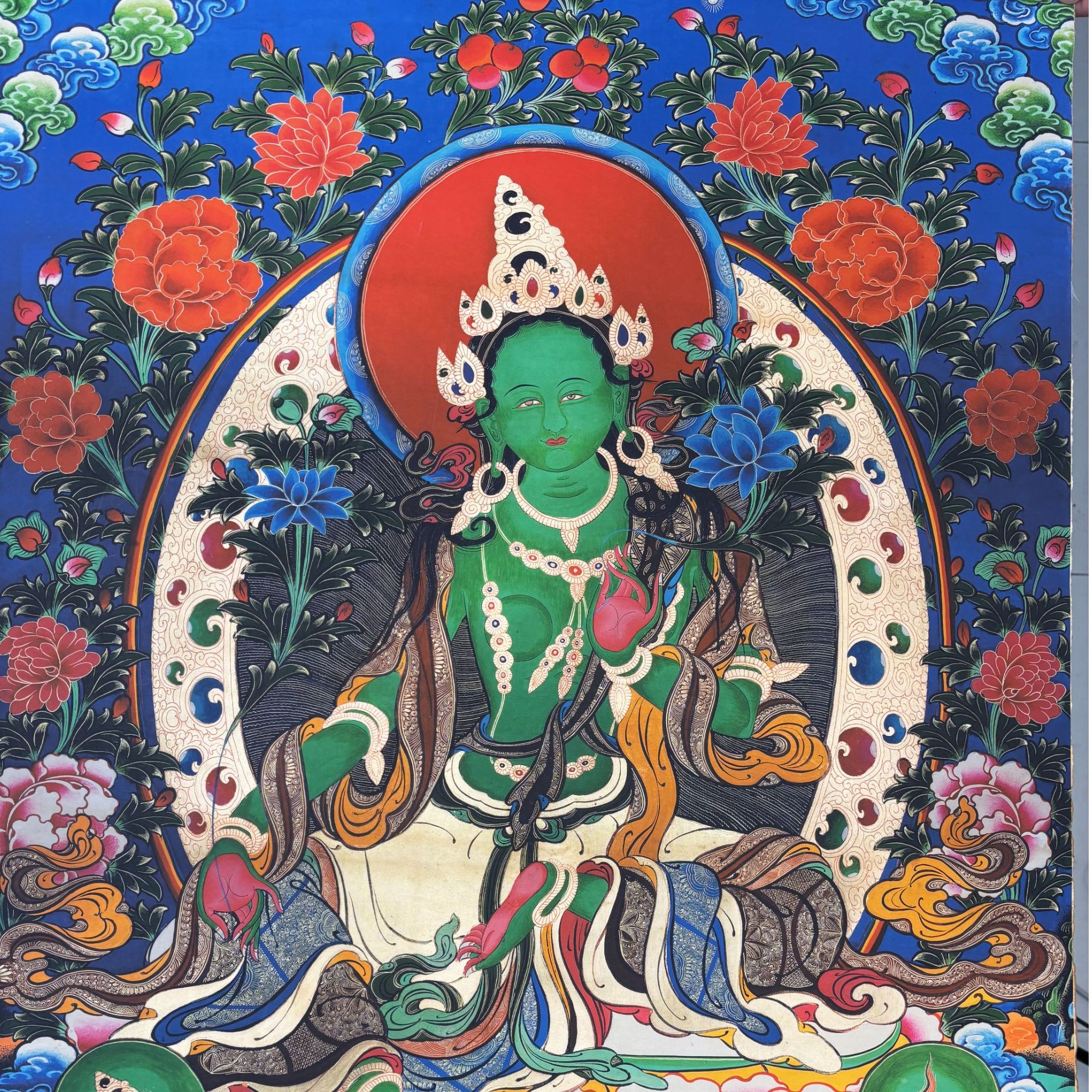 高端精品绿度母绘画类唐卡