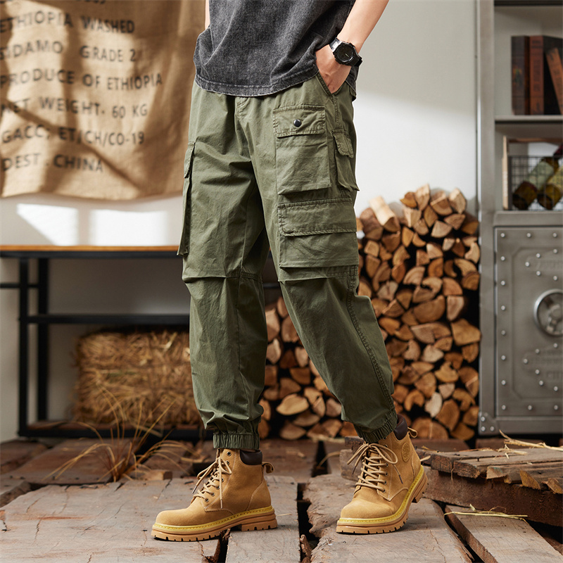 秋冬休闲工装裤男士春秋束脚裤户外宽松日系多口袋加绒复古休闲裤