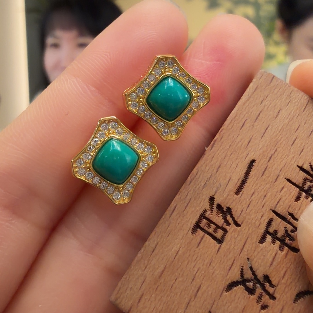 绿松石银S925镶嵌耳饰