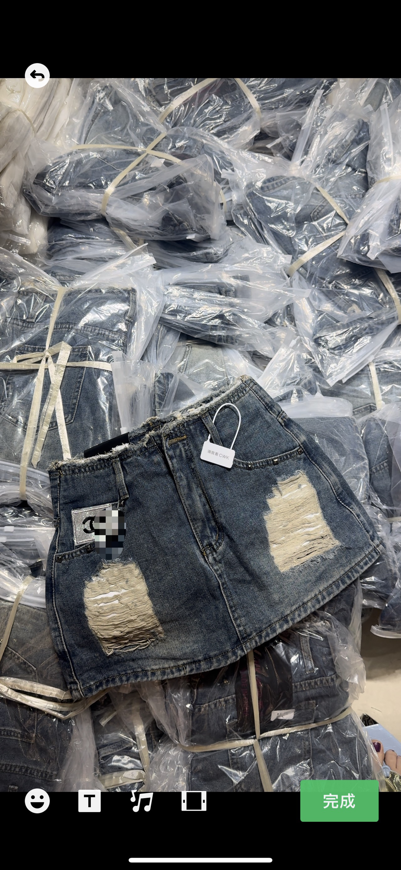 复古字母口袋磨破牛仔短裙女高腰美式显瘦A字半身裙