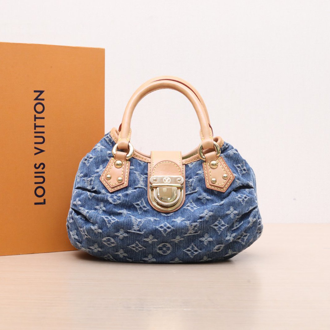 95新 LouisVuitton/路易威登 小花姑姑944777中古 丹宁牛仔元宝包