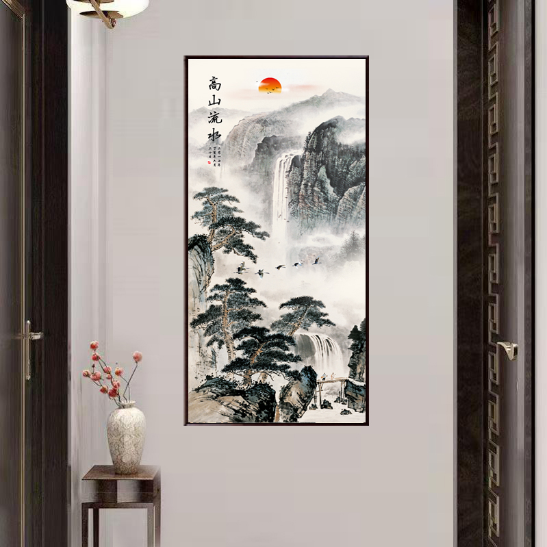 A135《高山流水》60*120装饰画木框玄关客厅中式新中式挂画