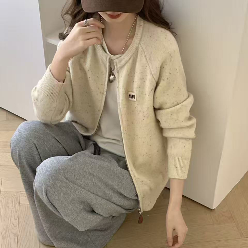 韩系简约双拉链针织开衫毛衣2025新款洋气减龄休闲百搭上衣 8577