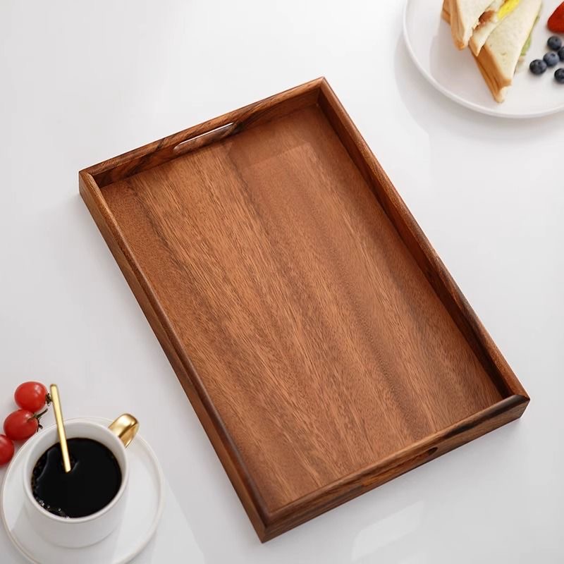 小号托盘长方形茶餐盘餐厅下午咖啡木质点心盘实木干泡茶盘