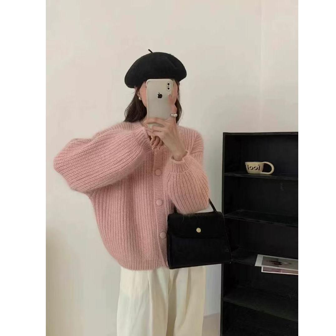 【现货+运费险】秋季2025温柔灯笼袖针织开衫甜美气质宽松毛衣外套