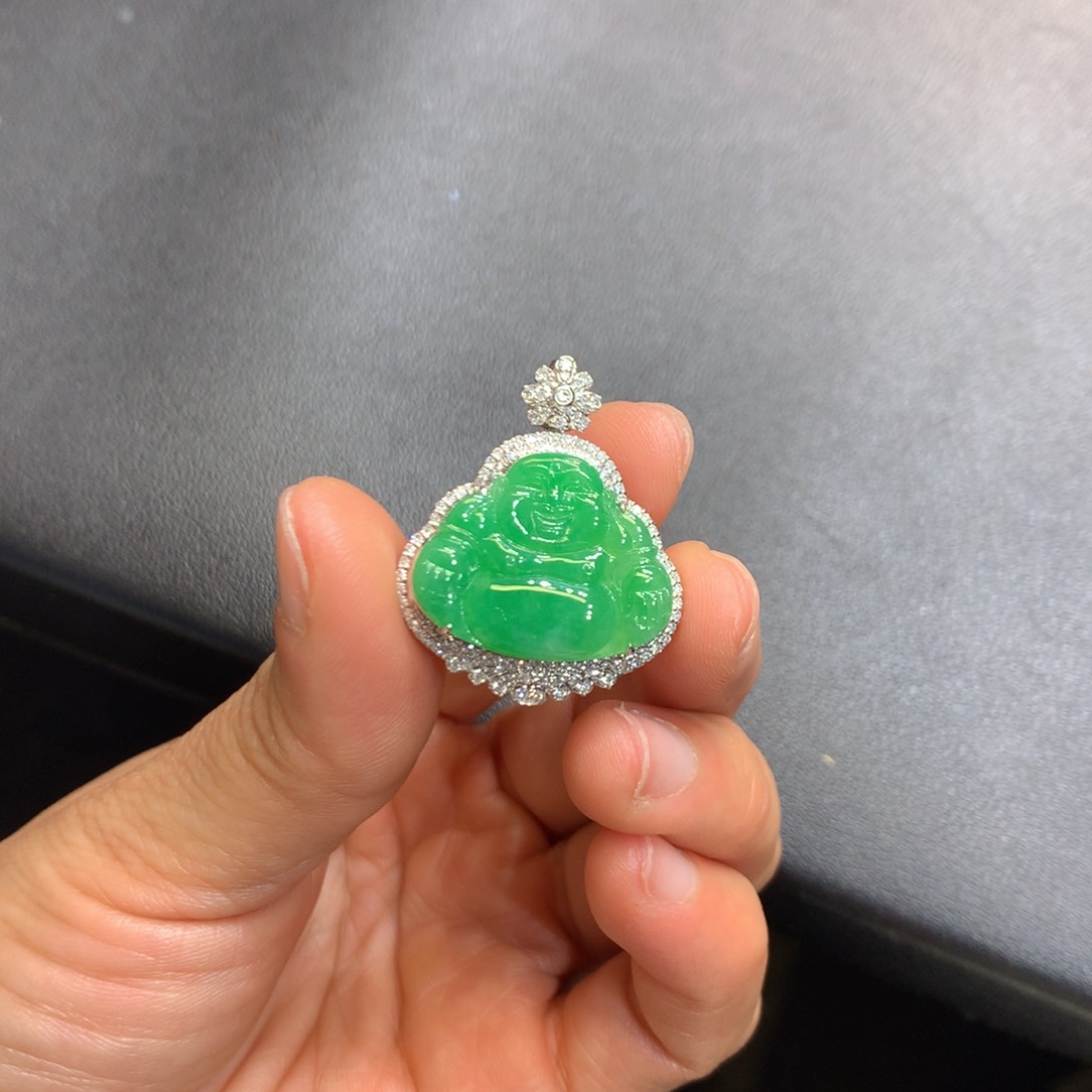 翡翠吊坠(不含链)18K金镶嵌胖*