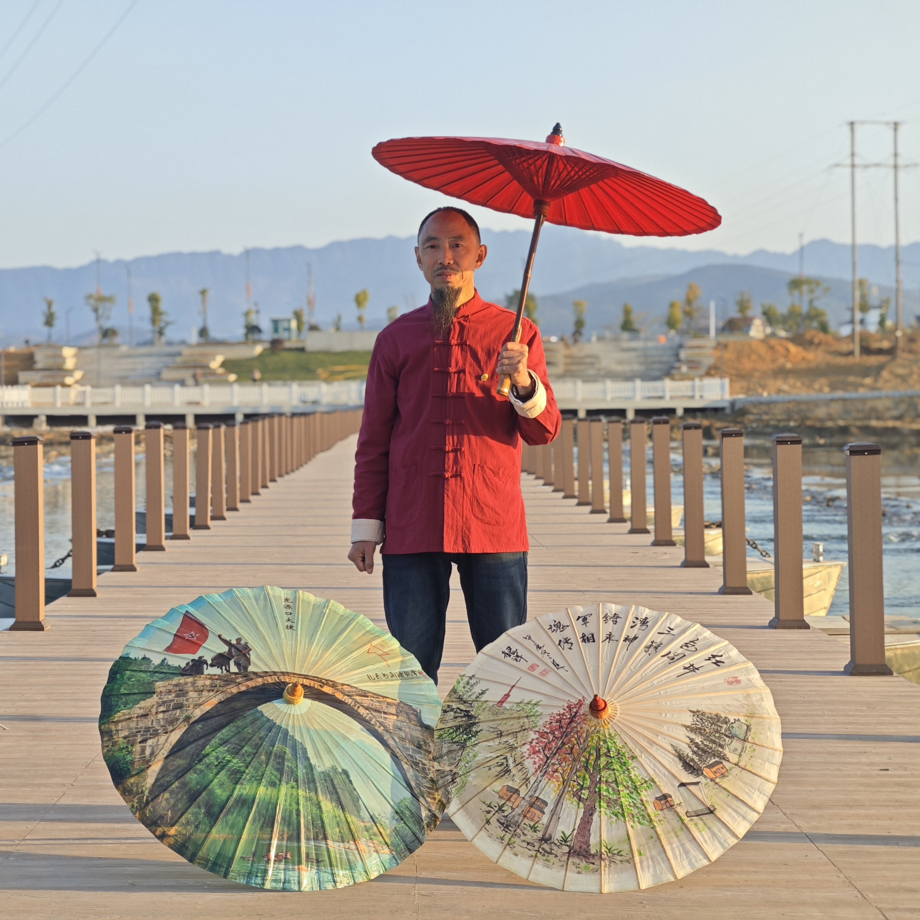 江西永新红色书画手工油纸伞观赏实用收藏价值古风吊伞防晒装饰