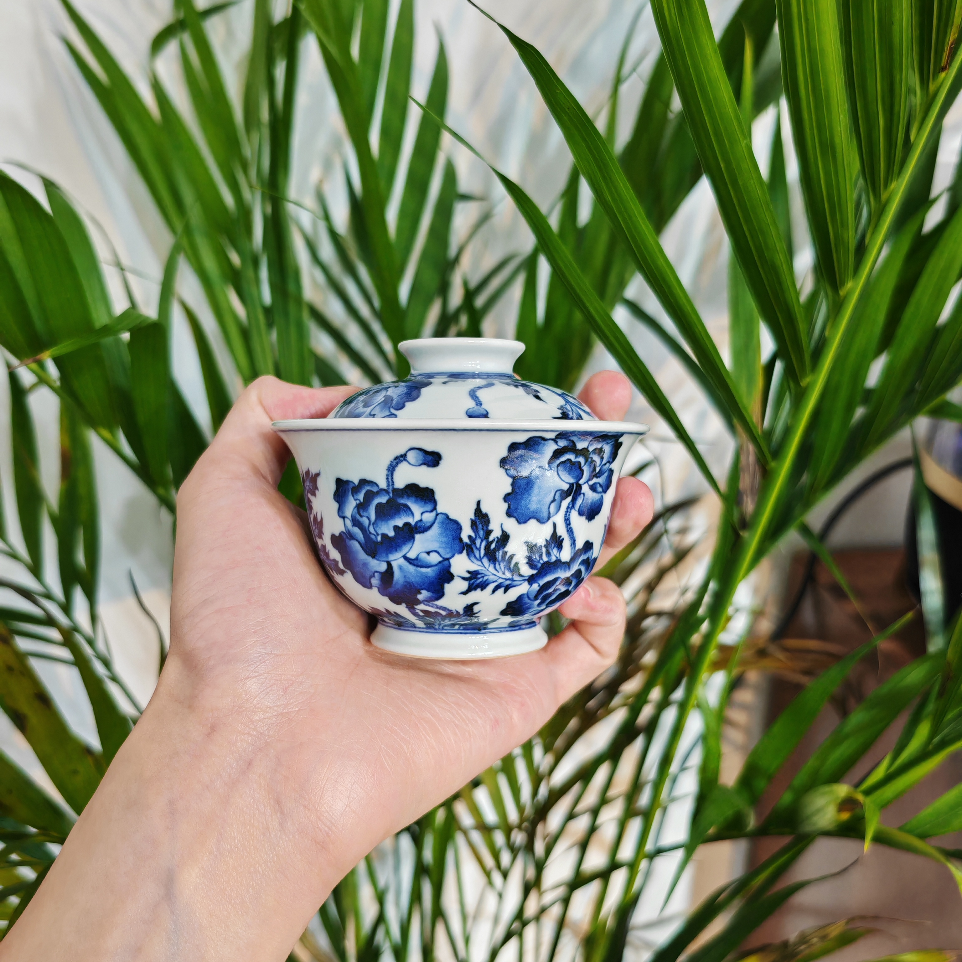 明逸堂釉里红小盖碗瓷盖碗青花瓷手绘陶瓷|明青花虞美人盖碗茶具