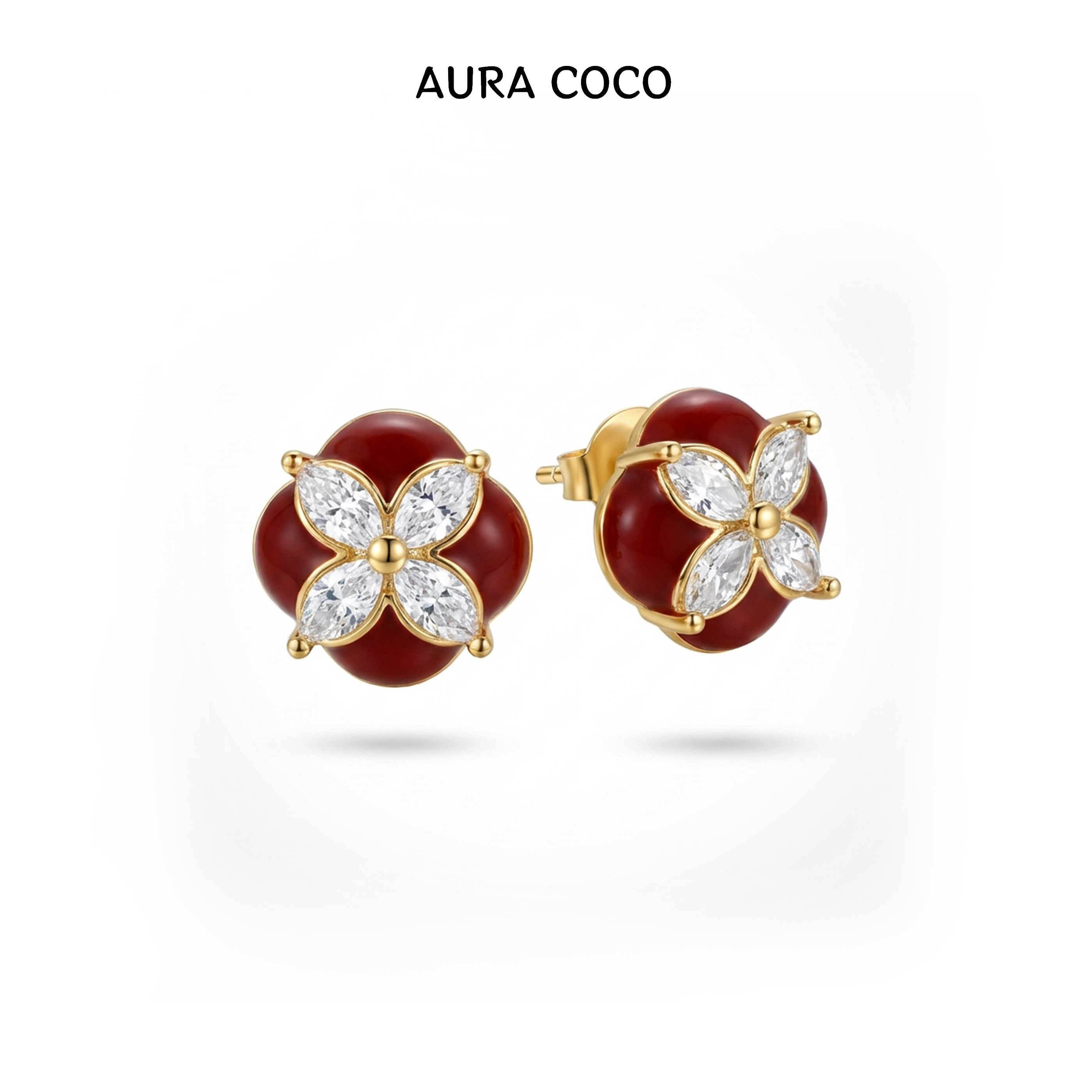 COCO高定 镀K金 安可拉红柿柿如意耳钉耳饰XMC1055