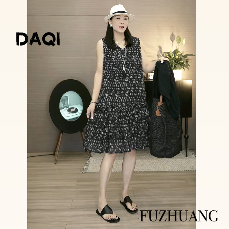 2387常规版V领女装碎花无袖时尚显瘦碎花吊带连衣裙