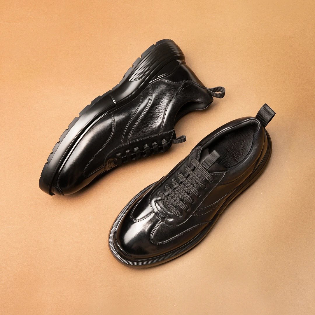 新款男鞋德训鞋男士真皮时尚休闲鞋子百搭潮鞋增高厚底软皮低帮鞋