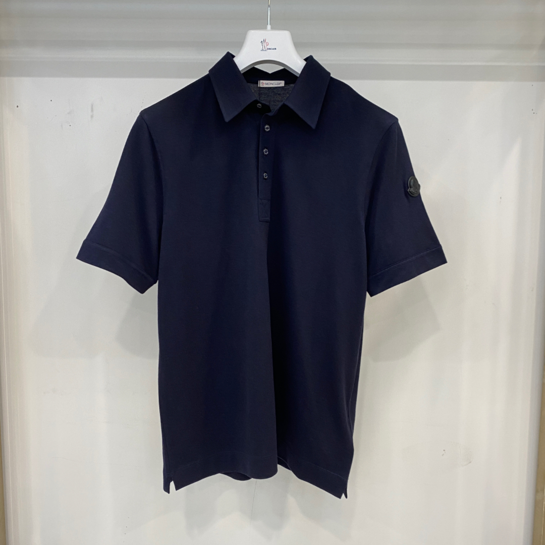 全新未使用Moncler盟可睐 8A00004 海军蓝商务黑标翻领短袖Polo衫