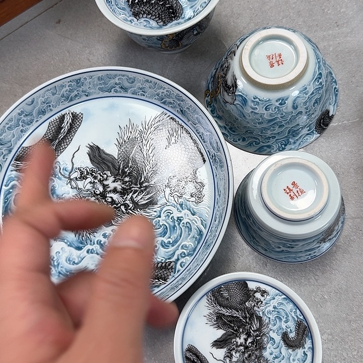 杯墨龙游海5件套景德镇