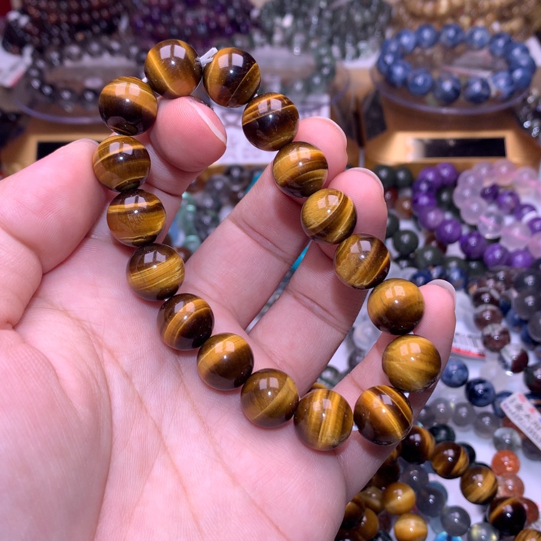 水晶手链未镶嵌12.5mm黄虎眼石