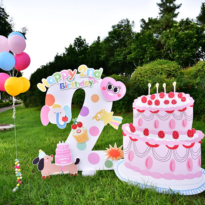 韩版数字kt板生日蛋糕儿童男孩女宝周岁户外拍照派对装饰场景布置