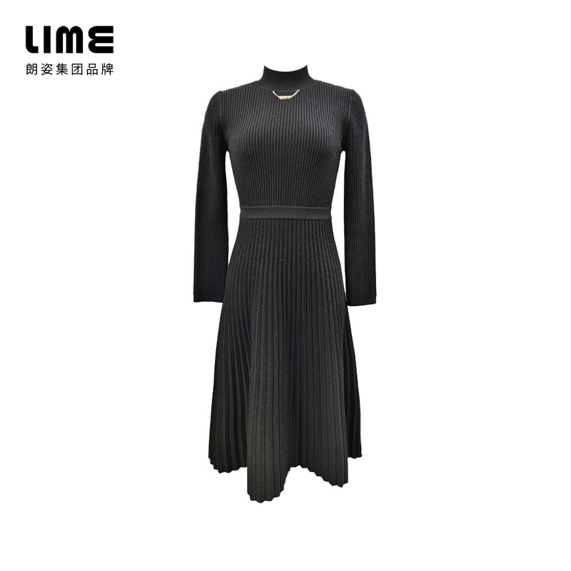 LIME莱茵冬季气质百搭针织连衣裙夜幕黑色LMFD9AKOP801