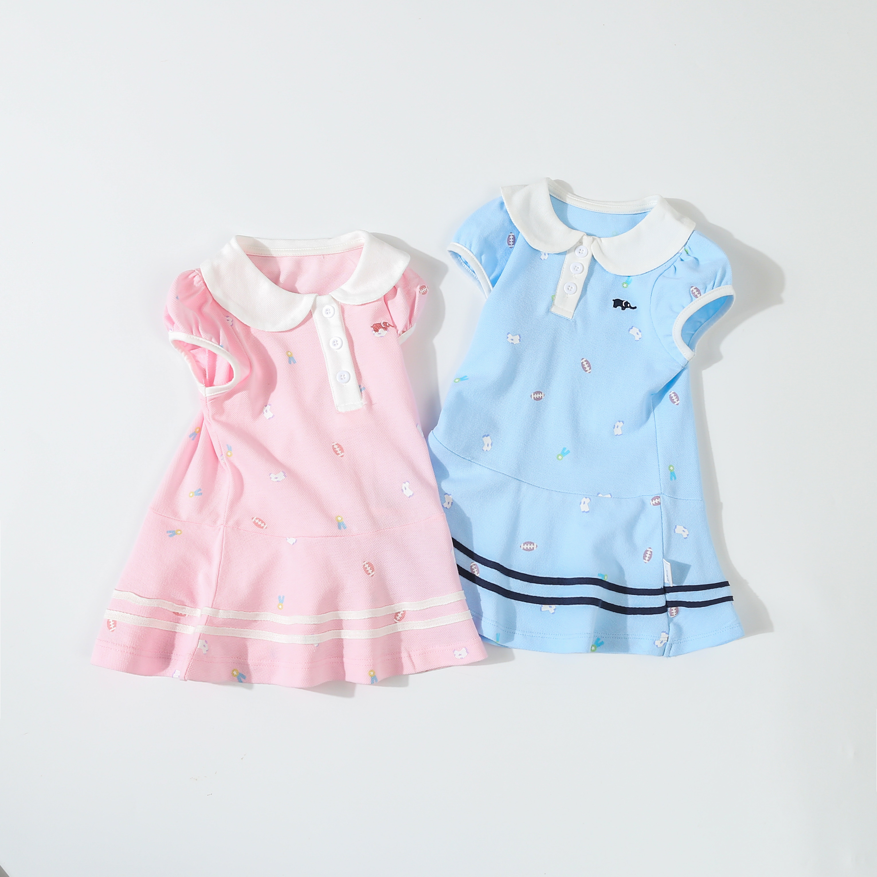 女童纯棉裙子夏季新款A类女童娃娃领短袖裙子运动连衣裙T恤polo裙