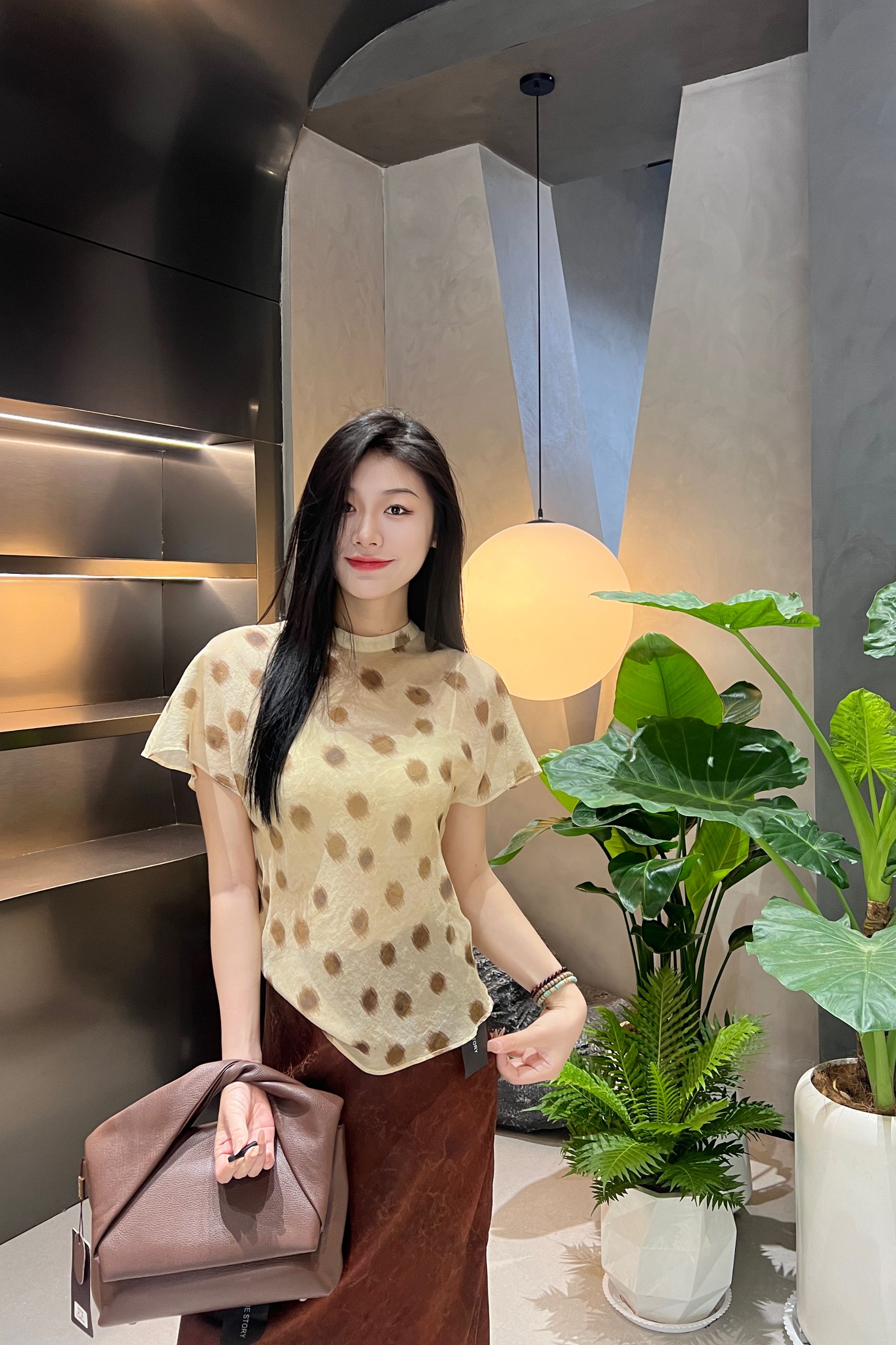 波点人丝上衣+龟裂纹人丝半身裙