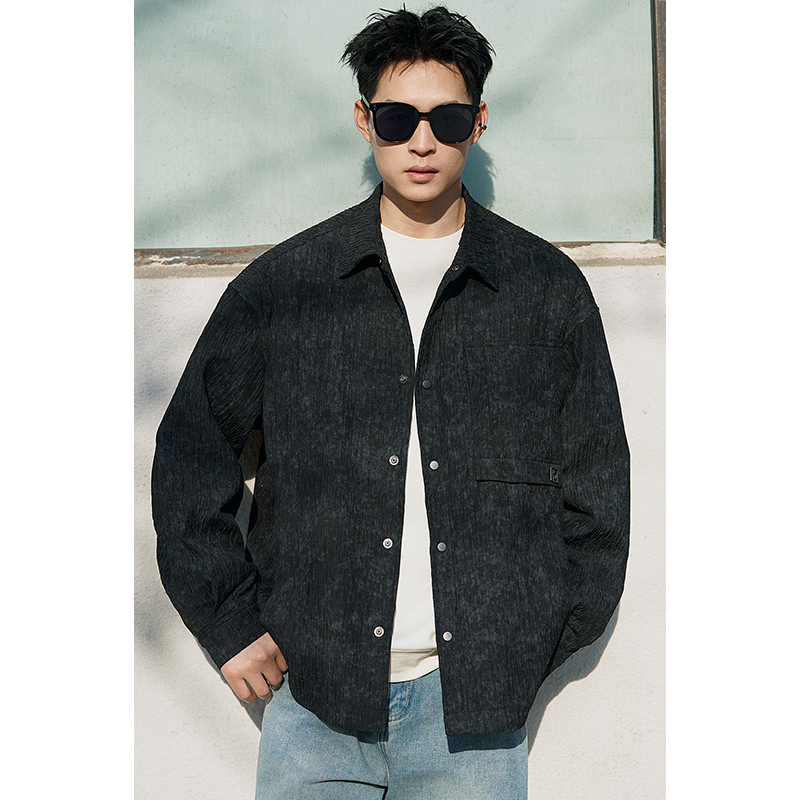 男士高级肌理感夹克2025春季新款韩版时尚帅气宽松翻领外套2829