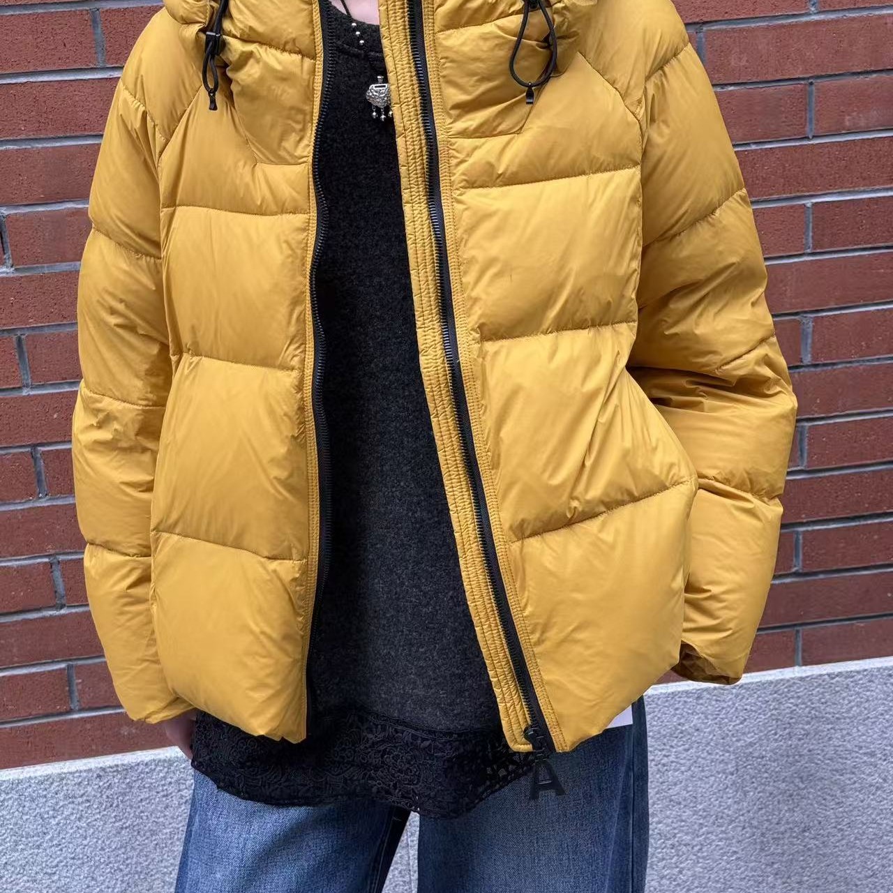 韩系宽松连帽90白鸭绒羽绒服