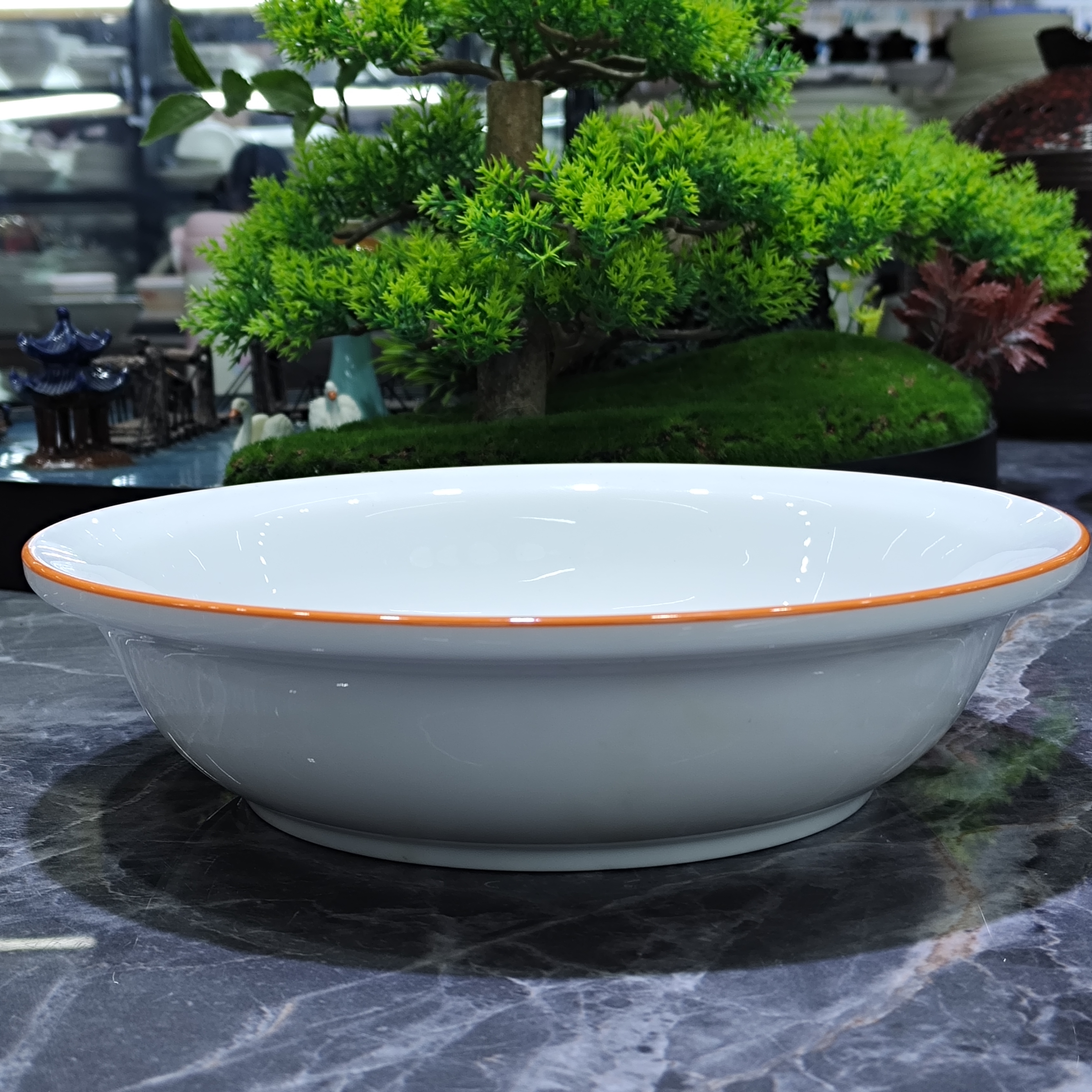 创意斗笠碗拉面碗餐厅商用面碗敞口饭碗米粉汤面碗9英寸搪瓷浅碗